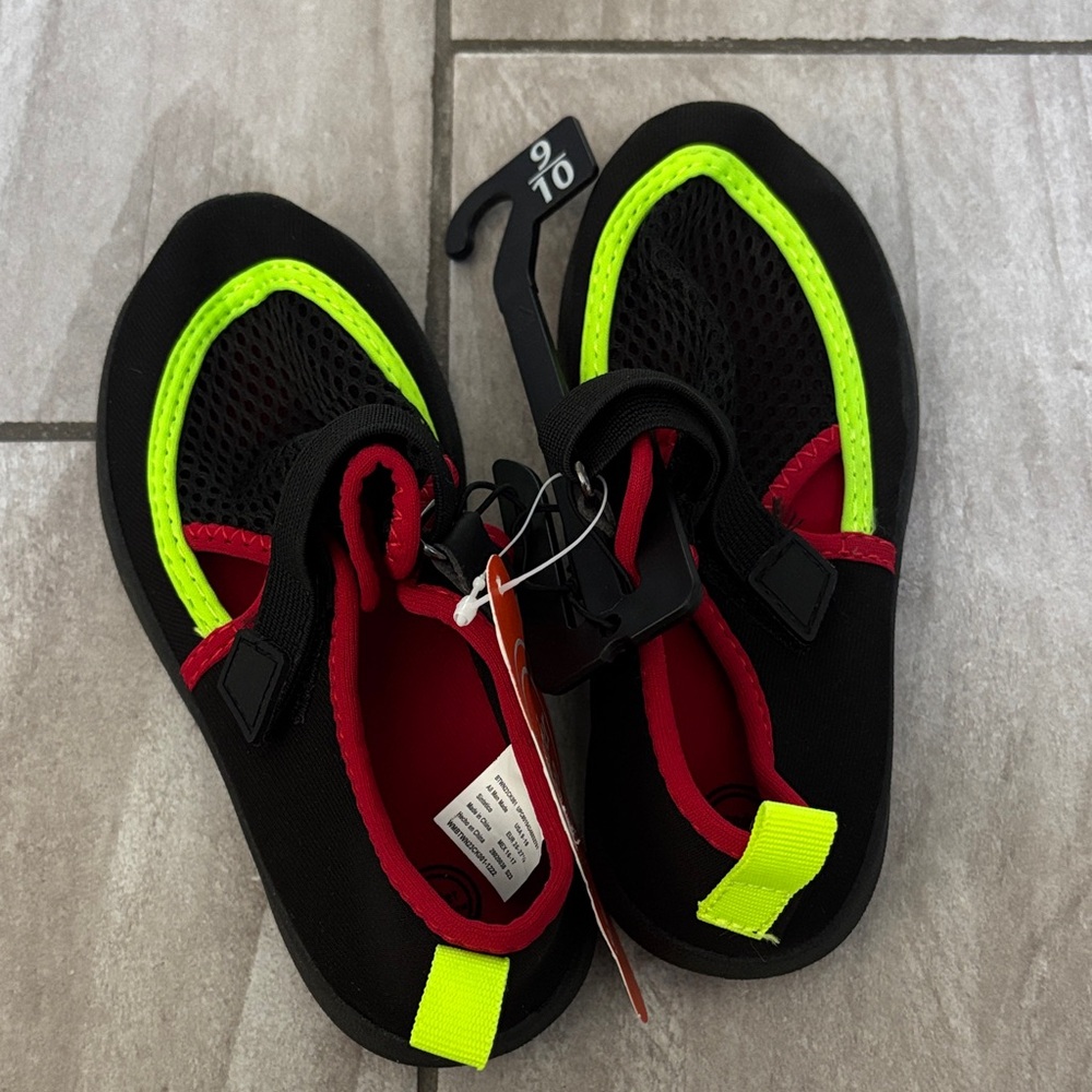 Kids Black Water Shoes with Neon Yellow and Red Accents
